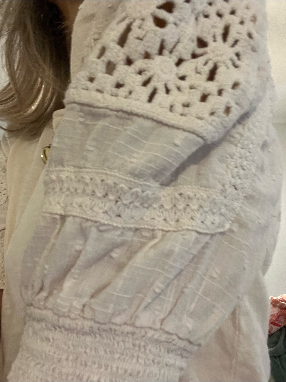 Design History Cream Puff Sleeve Lace-Panel Top 100% Cotton